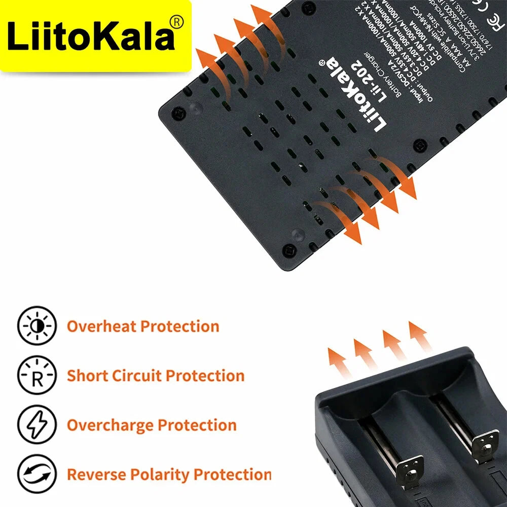 Lii-202 smart batterilader med USB-inngang