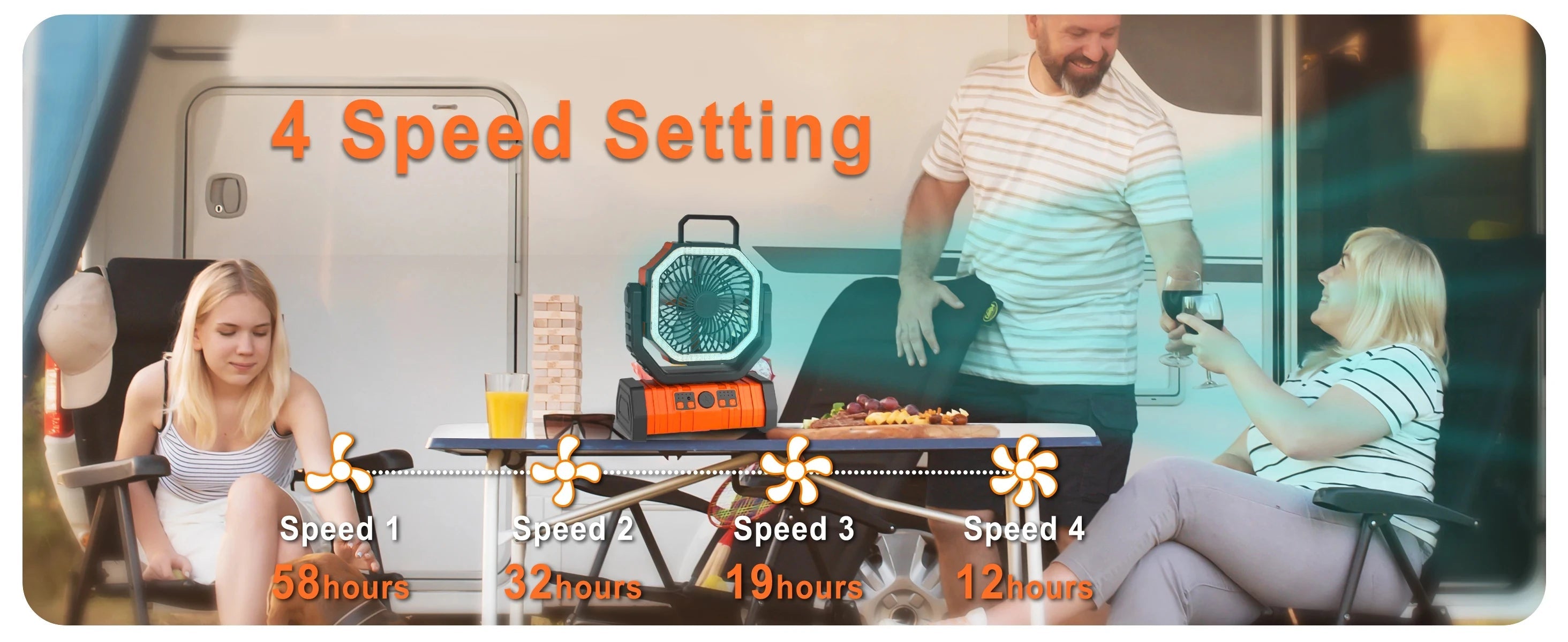 20000mAh High-Capacity Battery LED Light Camping Fan Movable Wireless Air Circulators Outdoor Ventilador with Hook