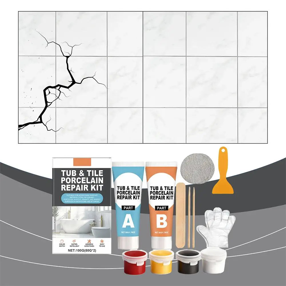 Tile Repair Agent Kit Paste Tile Ceramic Porcelain Repair Marble Floor Toilet Washbasin Crack Damage Break Fracture Caulk Repair