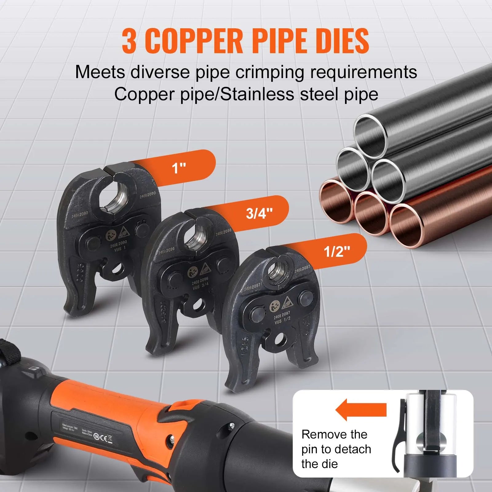 18V Cordless Pipe Crimping Tool Kit with 3 Jaws & 2 Batteries