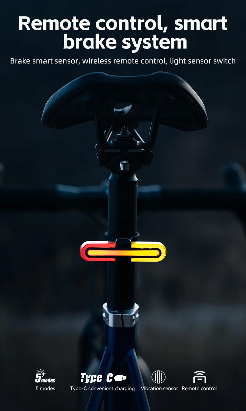Smart Bicycle Tail Light with Brake Sensor, USB-C, IPX6 Waterproof