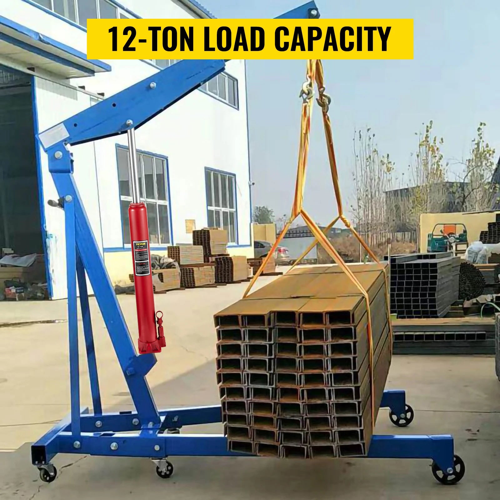 Hydraulic Long Ram Jack 3–12 Ton Engine Hoist Lift Replacement