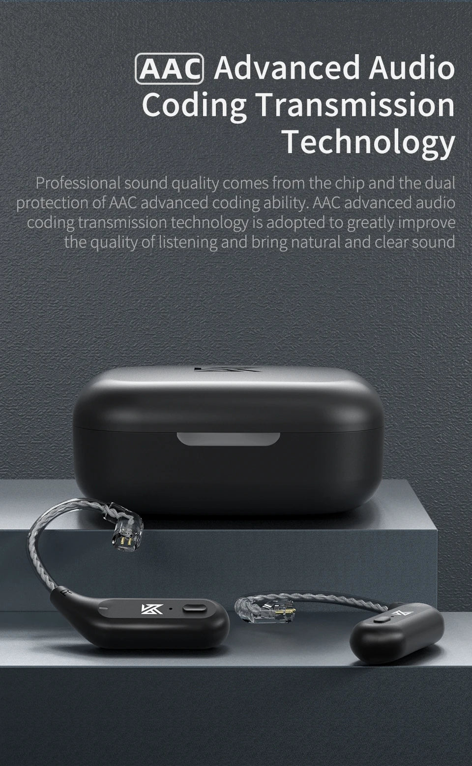 KZ AZ09 Wireless Upgrade Cable Bluetooth-compatible 5.2 HIFI Wireless Ear Hook C PIN Connector With Charging Case