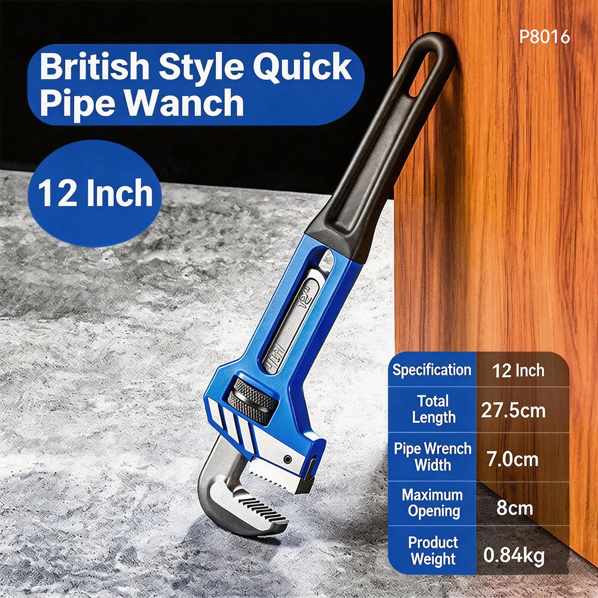 Adjustable Pipe Wrench - 8 to 14 Inch