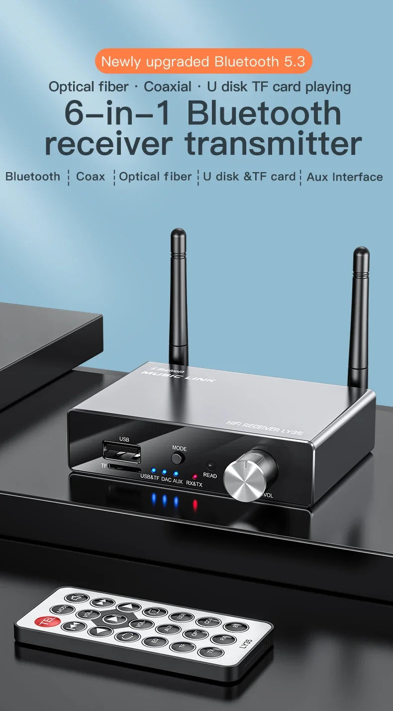 Transmisor y receptor de audio Bluetooth con control remoto