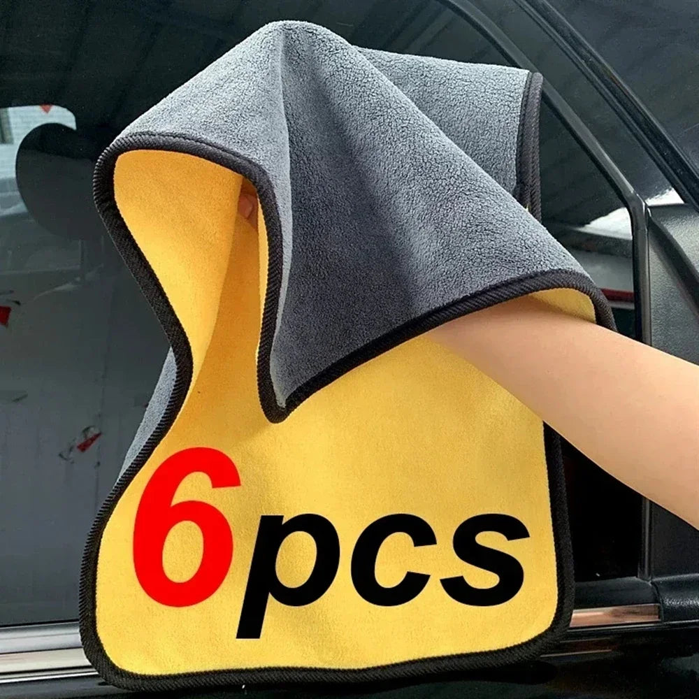1/2/6pcs Microfiber Cleaning Towel Thickened Soft Drying Cloth Car Body Washing Towels Double Layer Clean Rags Car Accessories