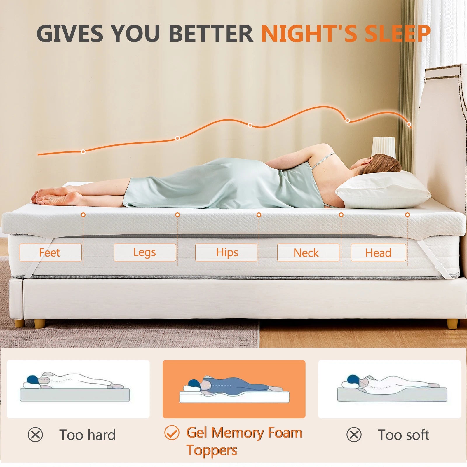 4-Inch Memory Foam Mattress Topper with Cooling Gel Cover