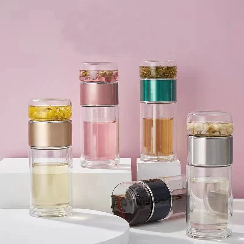 Double Layer Borosilicate Glass Tea Bottle with Filter