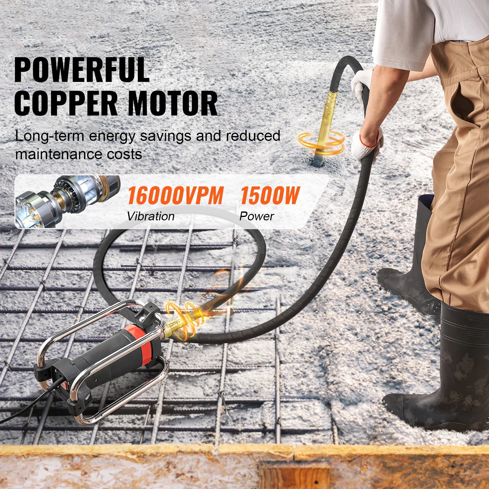 Elektrický vibrační zhutňovač betonu 1500W 16000 VPM s hřídelí 4,5 m