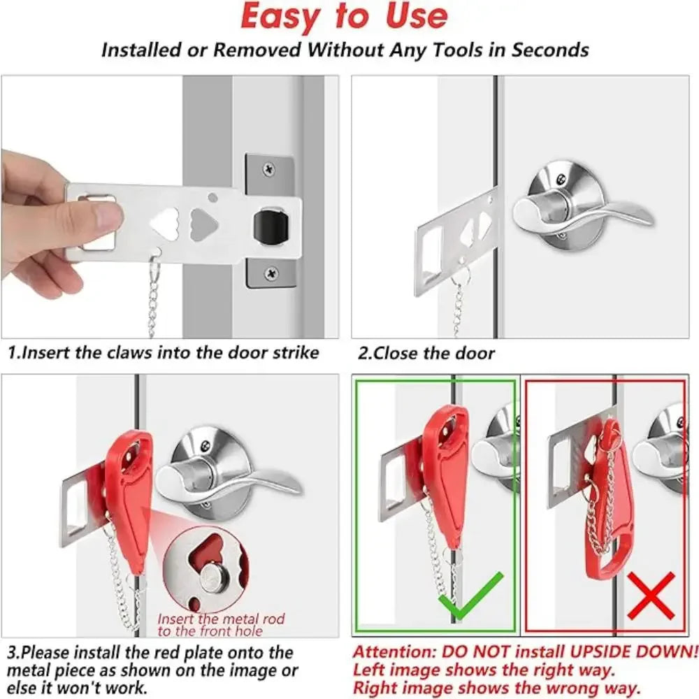 Verrou de porte de voyage portable en acier inoxydable