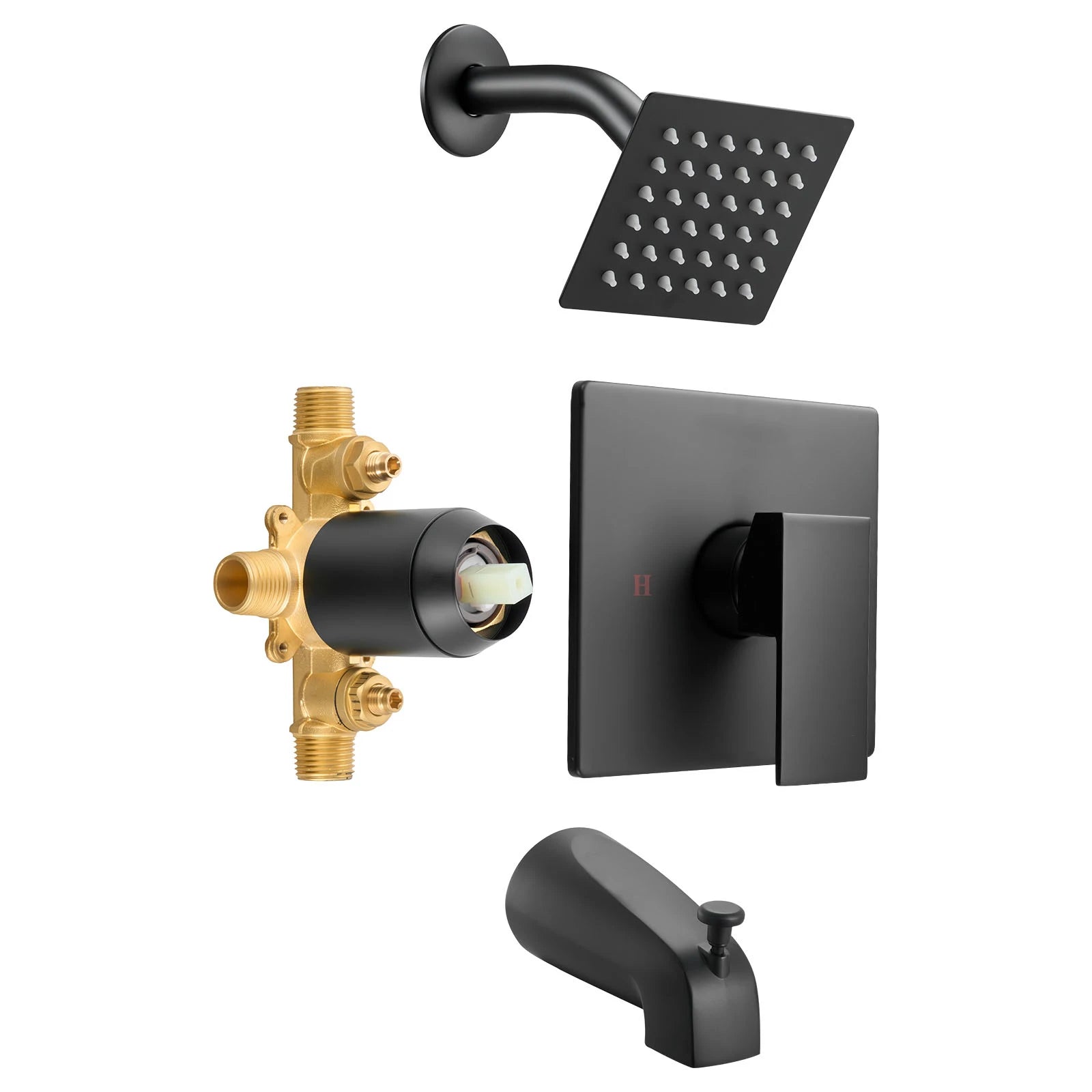 Conjunto de grifo para bañera y ducha con cabezal de ducha tipo lluvia de 4 pulgadas negro