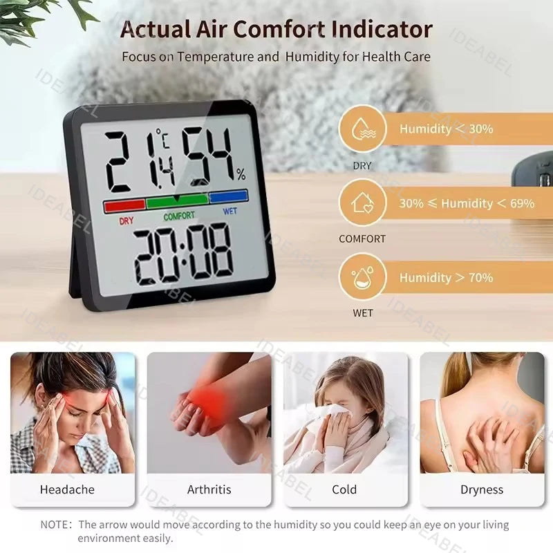 Digital Alarm Clock with Temperature, Humidity and Magnetic Back