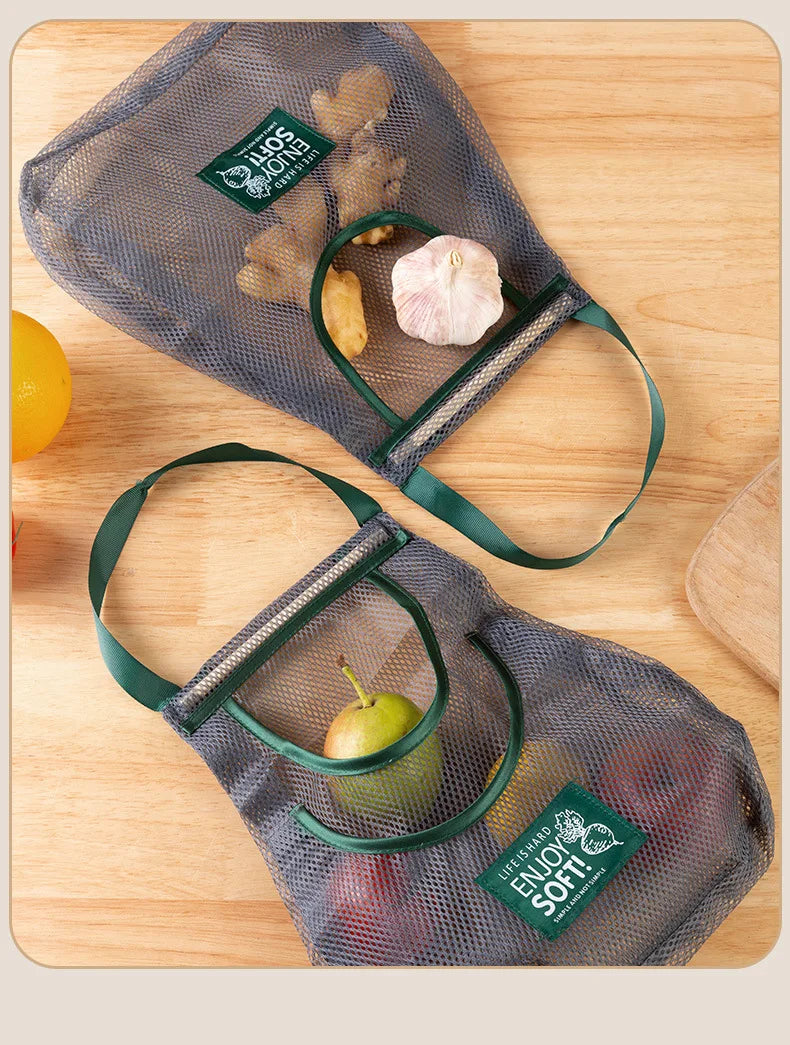 Reusable Storage Bags Kitchen Hanging Mesh Bag Home Fruit And Vegetable Storage Net Bag For Ginger Garlic Potatoes Onions