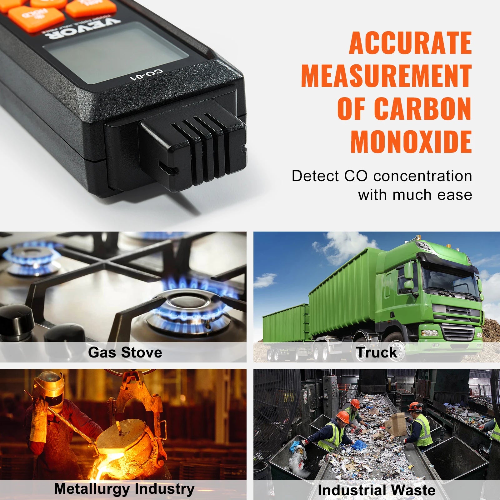 Carbon Monoxide Detector with Audible Alarm & LCD Display