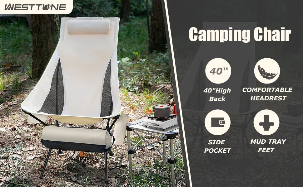 Portable Folding Camping Chair with Headrest Lightweight Aluminum Alloy