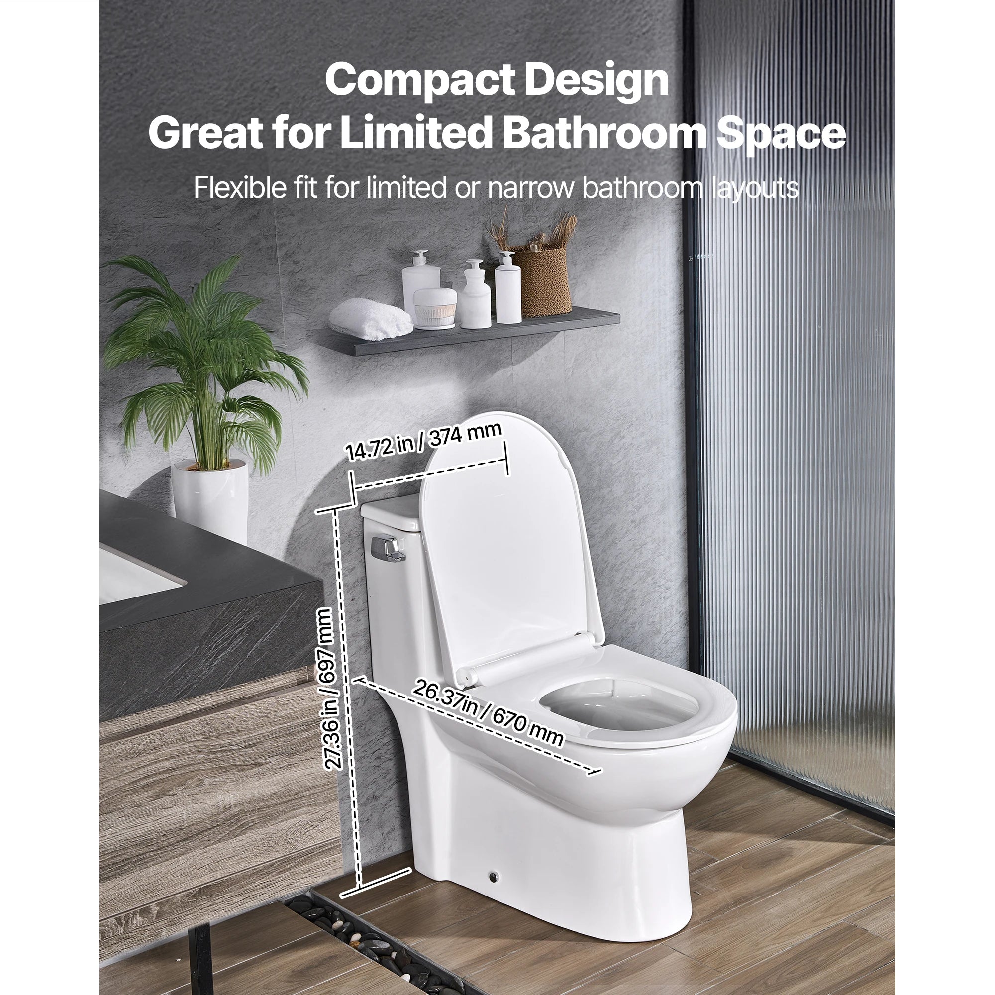 Toilet i ét stykke med forlænget skål og 1,28 GPF Cyclone skylle system