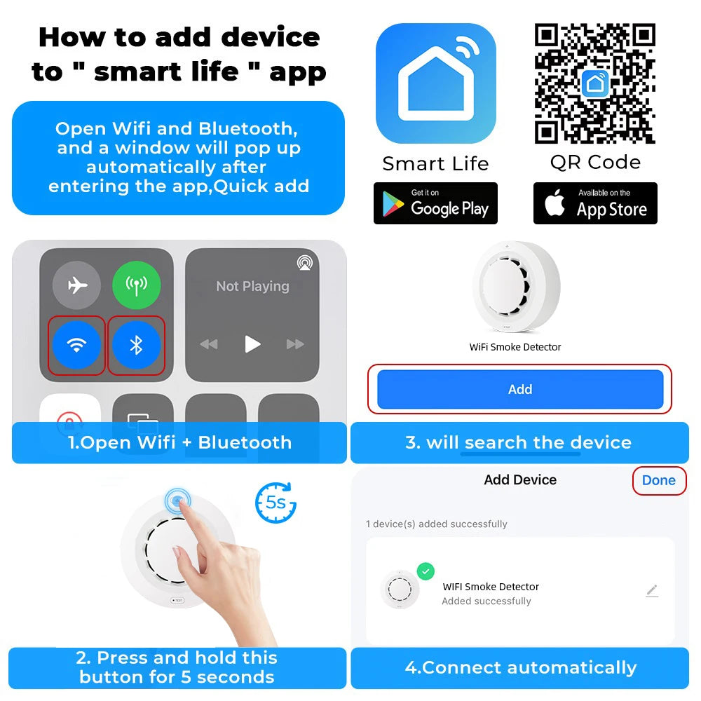 Tuya Smart Smoke Detector for WiFi or Zigbee Home Safety