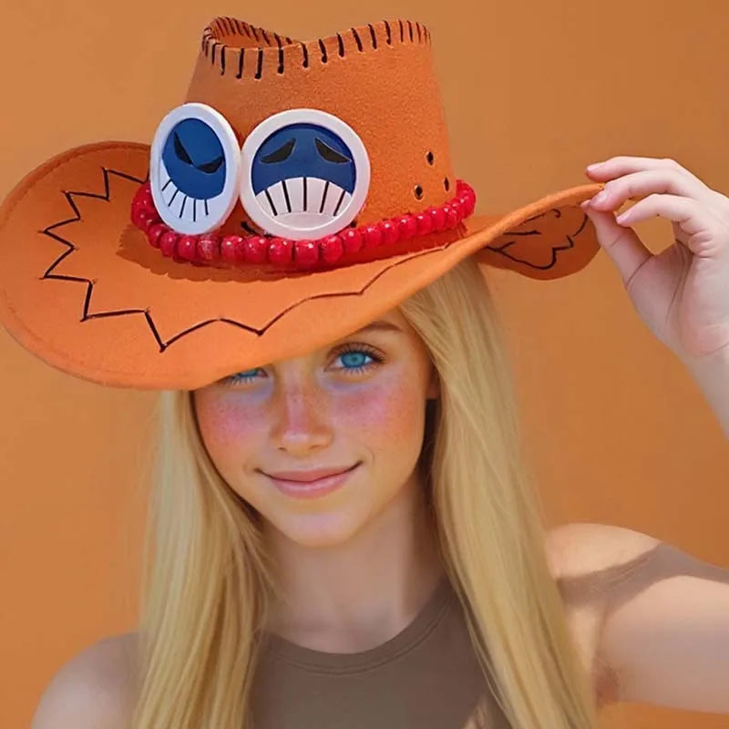 New Arrival Anime Ace Cosplay Hats Unisex Luffy Ace Orange Cowboy Cap for Kids Adult Halloween Carnival Cosplay Accessories