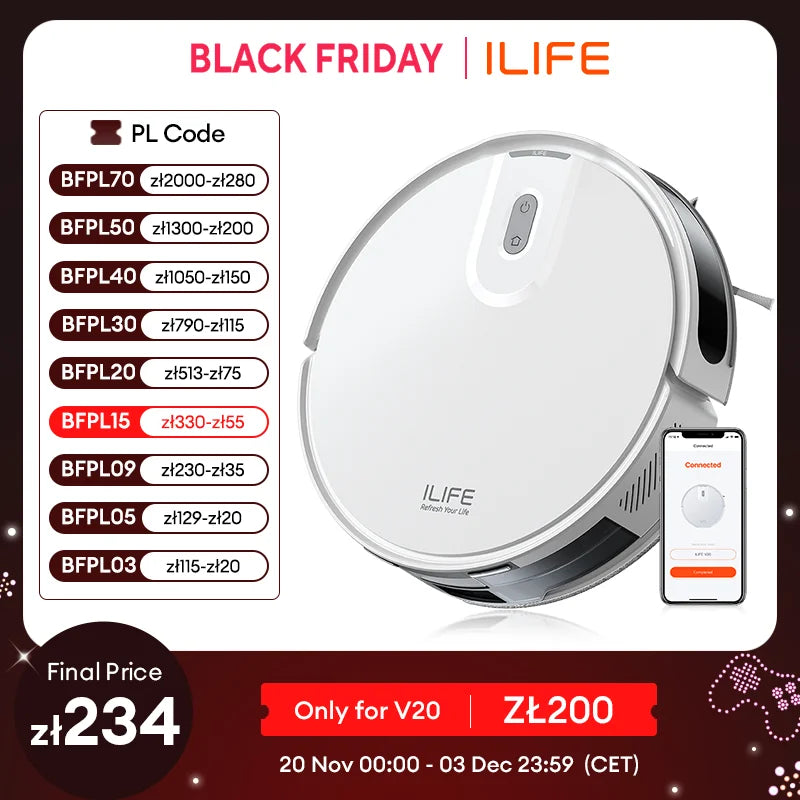 ILIFE V20 Robot Vacuum Cleaner with Powerful Suction and Smart Navigation