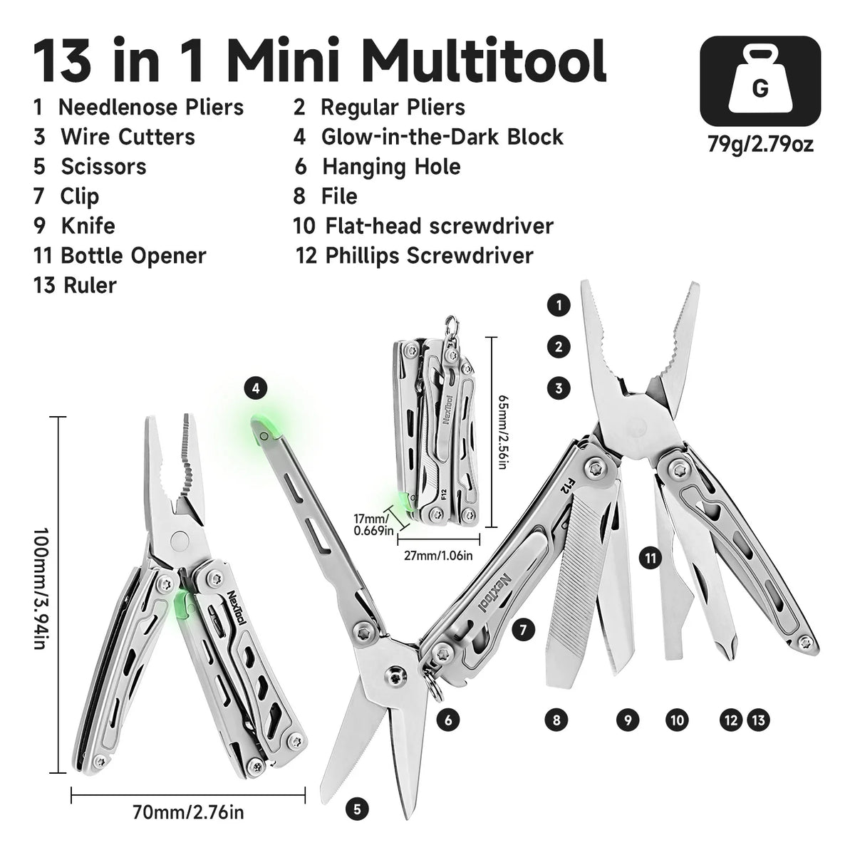 F12 Folding Mini Multitool with Pliers and Scissors