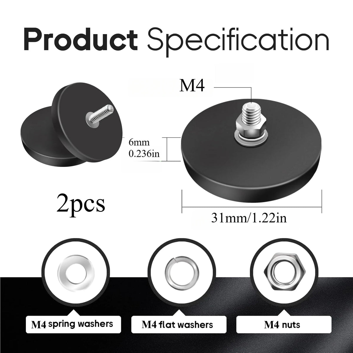 STC22/31/43/66/88 Rubber Coated Magnet Anti Scratch Magnet Coated Base with Threaded Stud for Light Bar Camera Solar Panel