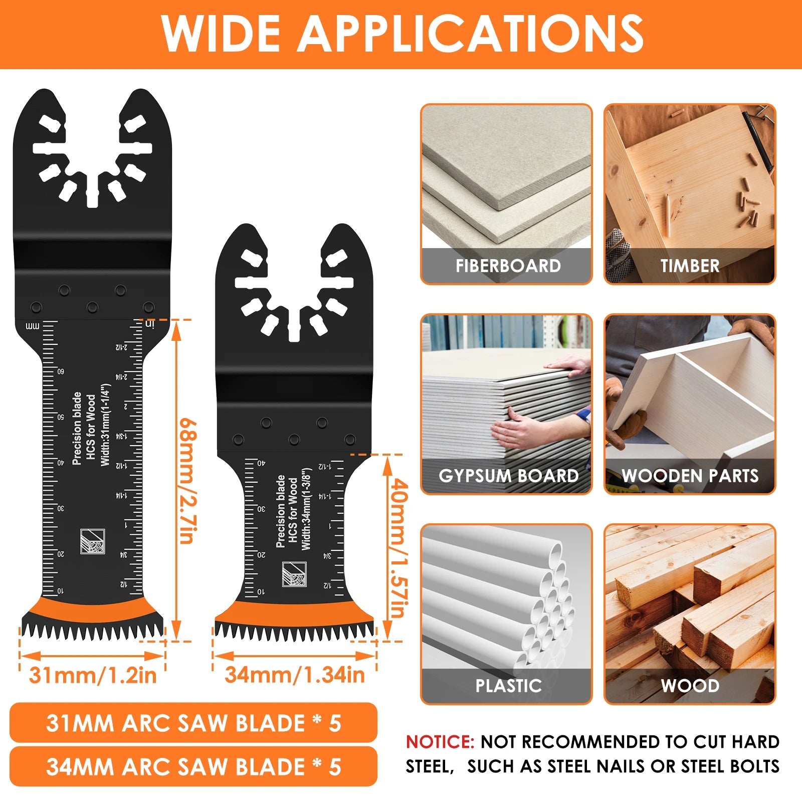 8/10Pcs Japanese Oscillating Saw Blades HighCarbon teel Bi-Metal Curved edge Multitool Blades Sharp Wear Resistant Cutter Blade