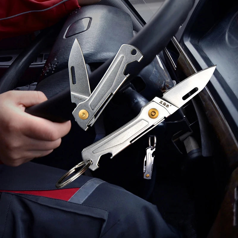 SANRENMU 431S Folding pocket knife 12C27 blade Portable EDC outdoor camping bottle opener Keychain hole knife