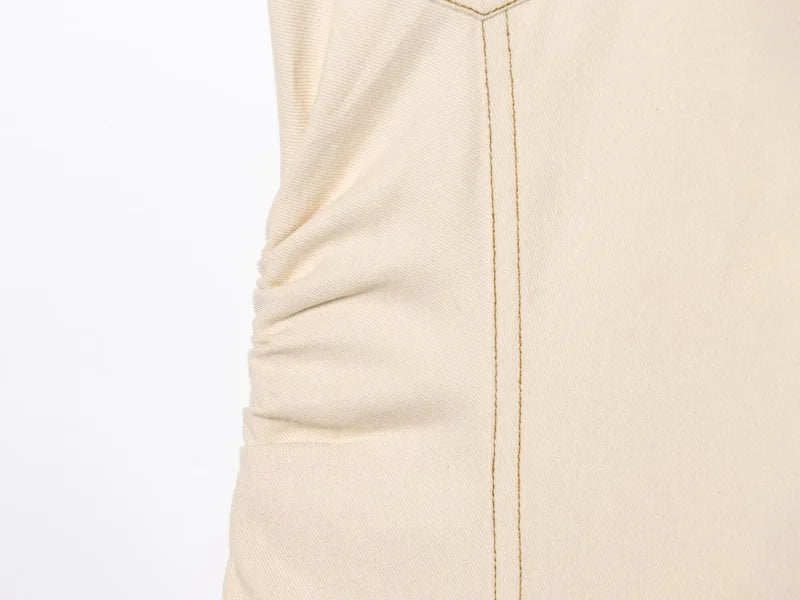 ETJ 2025 Spring New 1975 series denim MIDI dress with lapel side zipper fashion wrinkle waist slim elegant dress