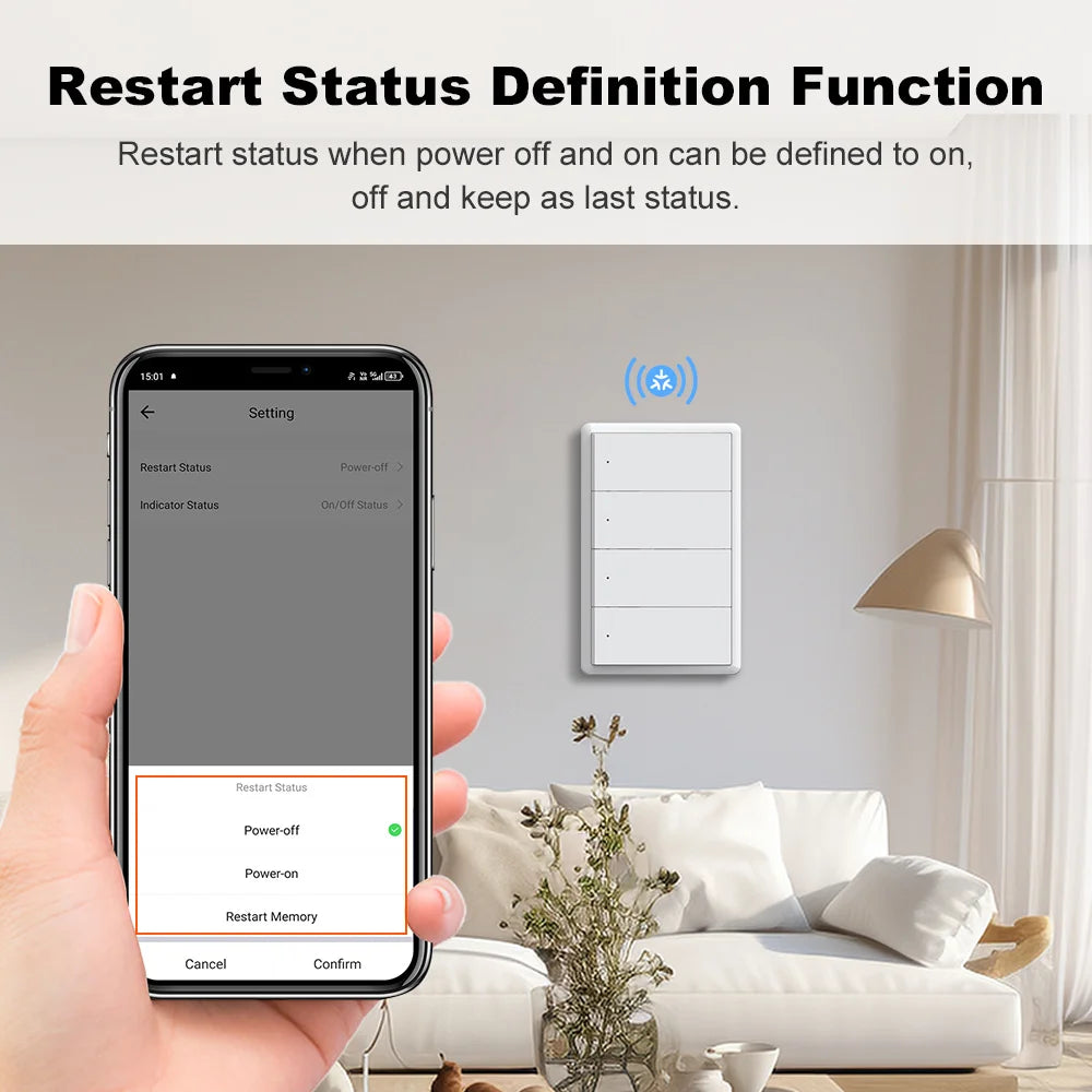 Manhot Matter WiFi Smart Wall Light Switch 1 2 3 4 Gangs with Neutral Wire Push Physical Light Switches work with Homekit App