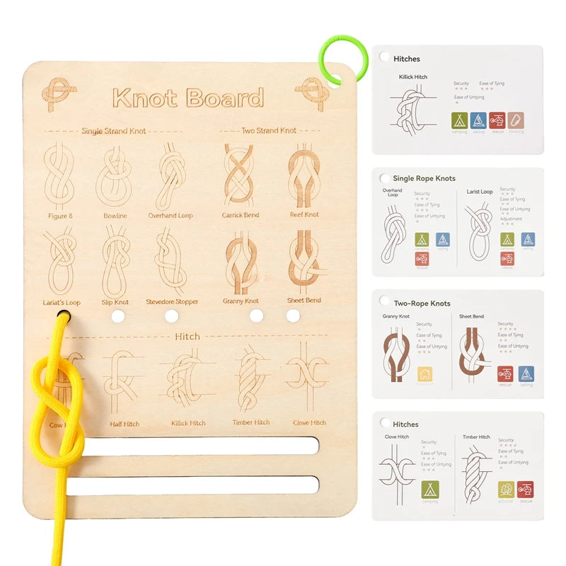 Wooden Knot-Tying Practice Board with Rope