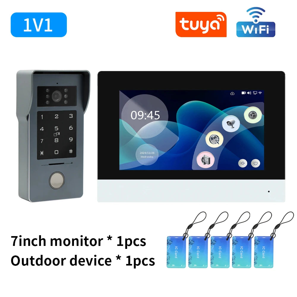 2 Wire Smart Tuya Wifi 1080P Video Intercom Video Door Phone Color Touch Screen Camera Doorbell Door Security IP Villa RFID