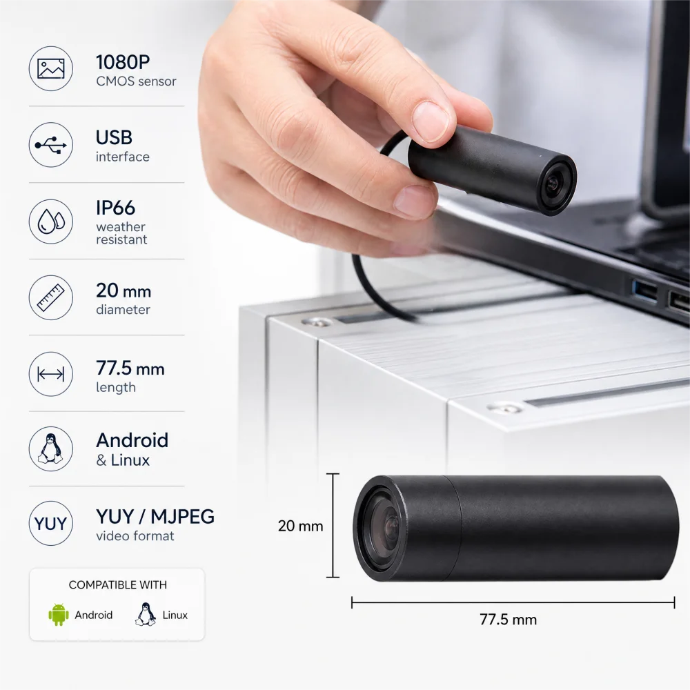 Mini Bullet Camera 1080P 30fps USB Type-C Drive-Free