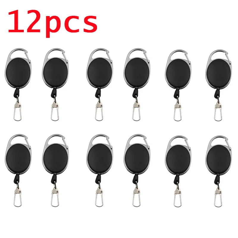 2-12pcs Retractable Key Chain Reel Badge Holder Fly Fishing Zinger Retractor with Quick Release Spring Clip Fishing Accessories