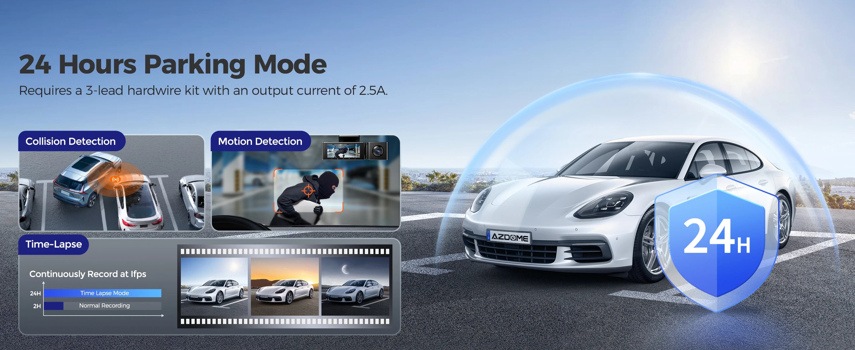 4K 3 Channel Dash Cam with WiFi, GPS, IR Night Vision and Parking Mode