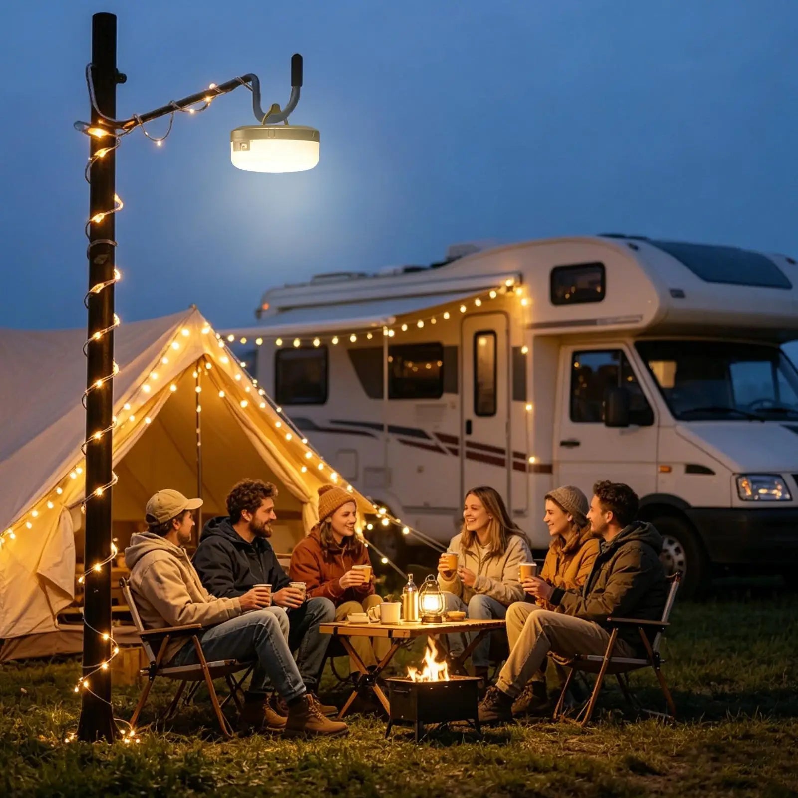 Luci da campeggio a stringa retrattili 20m ricaricabili USB-C 2600mAh