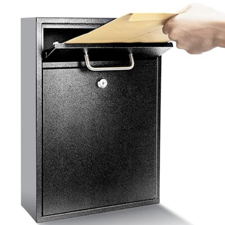 Locking Wall Mount Mailbox XL 16x11.2x4.7 in Secure Iron Drop Box