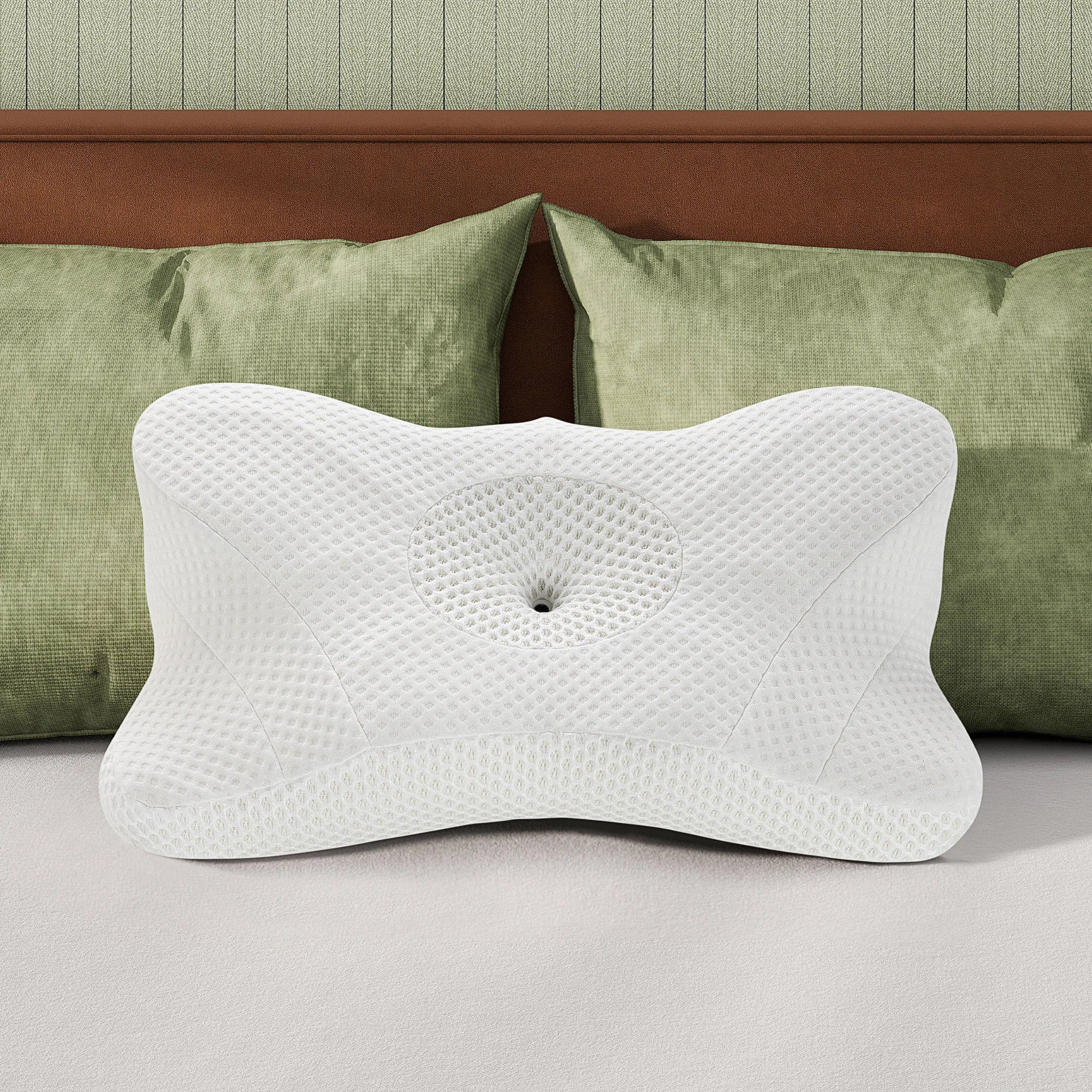 JHK Ergonomic Queen Size Cervical Contour Pillows For Neck 1 Pack Pain Relief Memory Foam Bed Pillow with Cooling Pillowcase