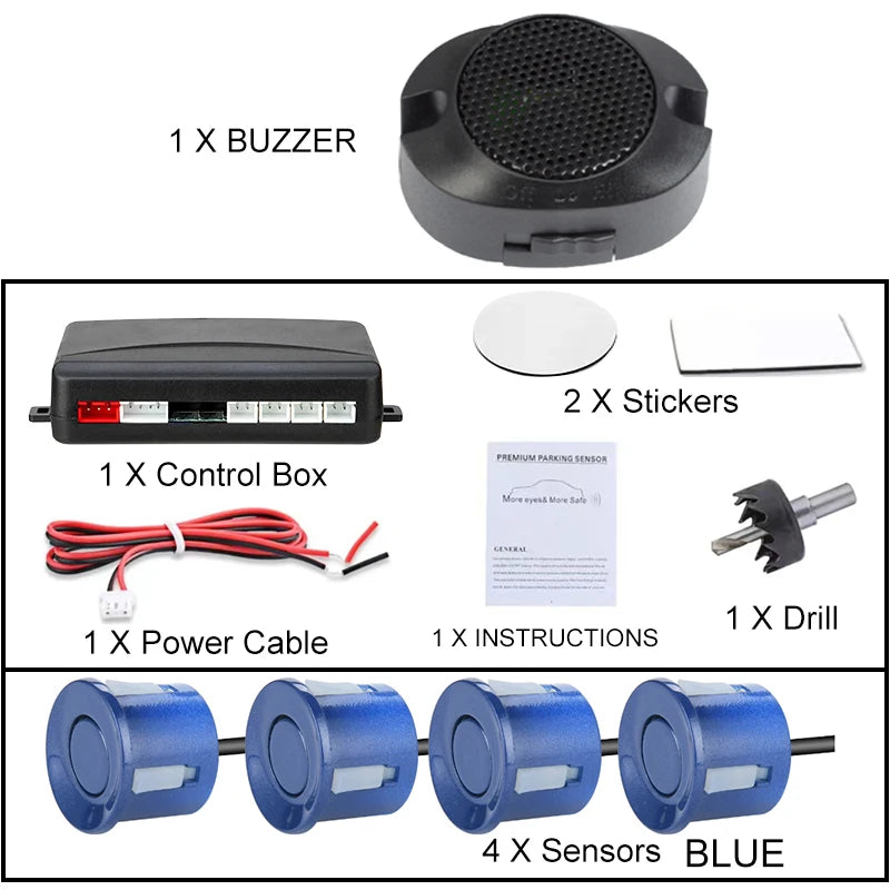 12V Four-Sensor Parking Kit with Buzzer, 22 mm Sensors