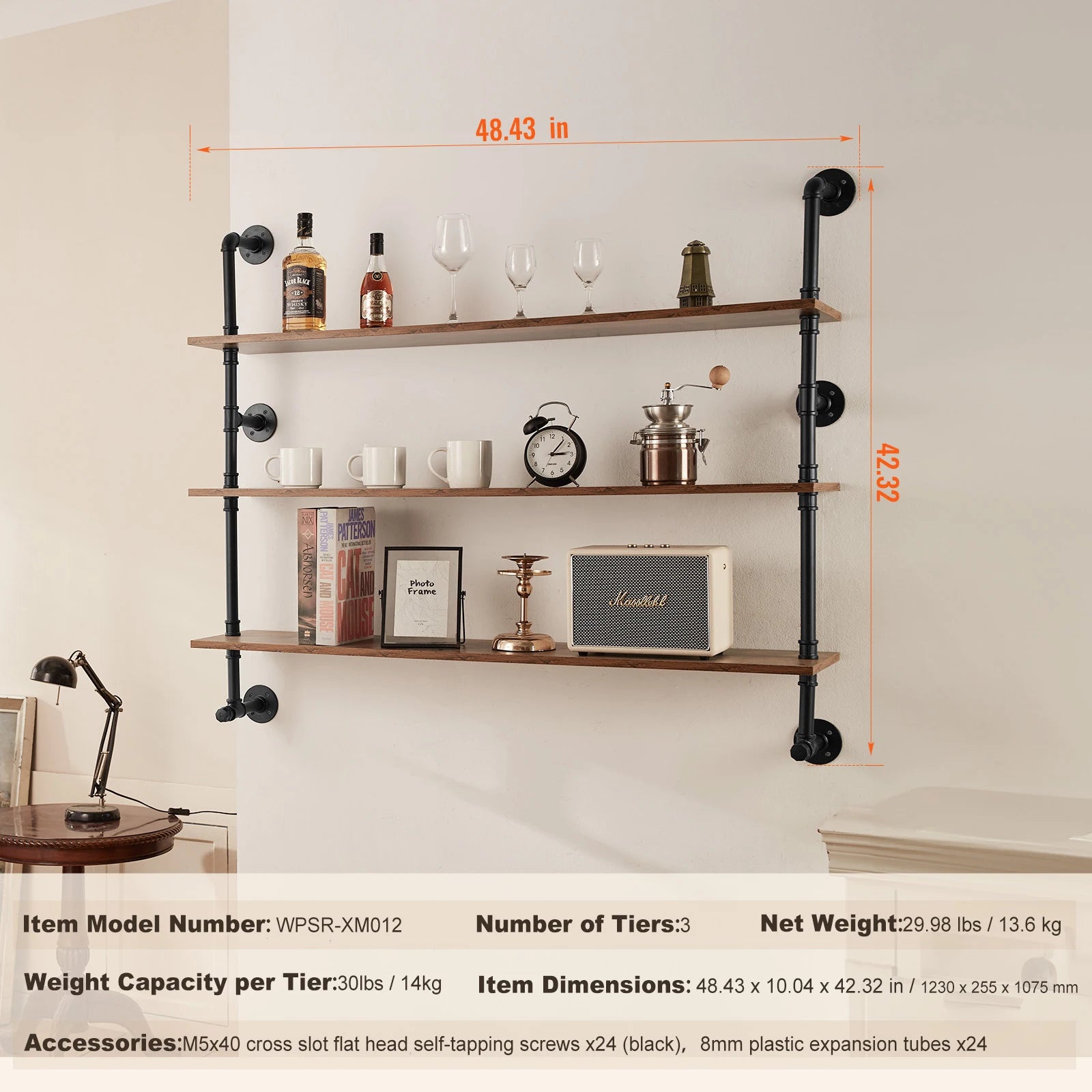 Industrial Pipe Wall Mount Floating Shelf Rack