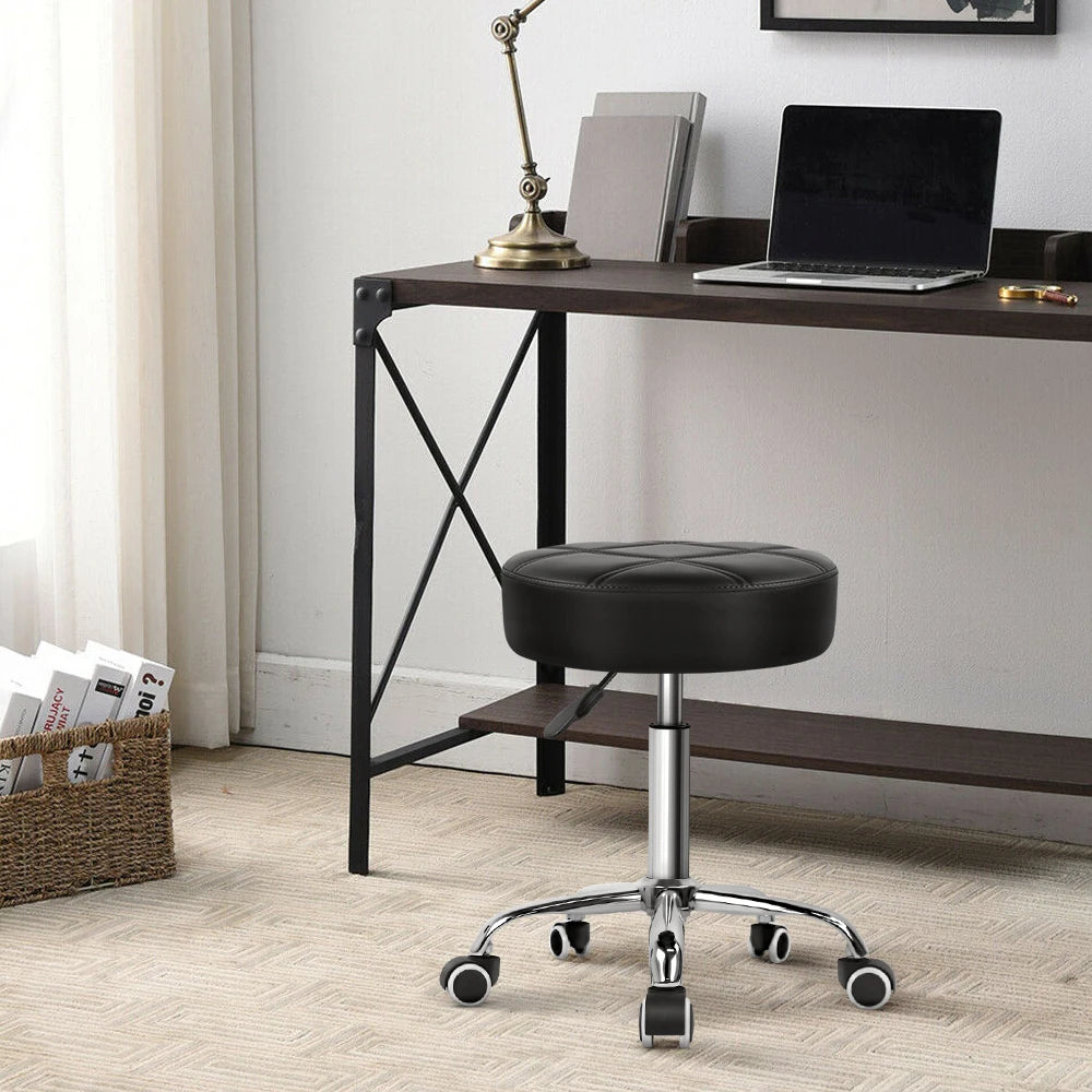 Adjustable Rolling Stool Chair with PU Leather Seat and Wheels