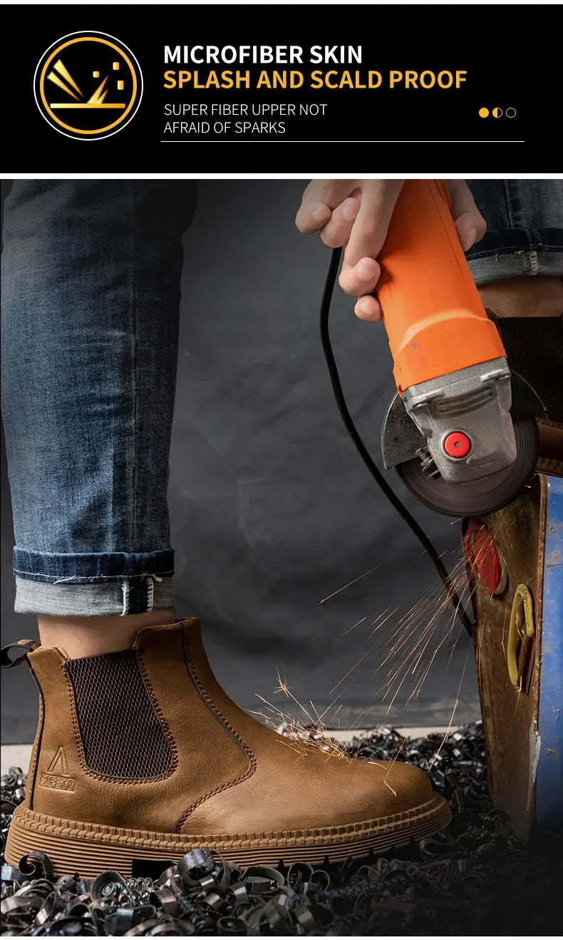 Men Lerther Work Boots Indestructible Safety Shoes Men Steel Toe Puncture-Proof Work Sneakers Male Work Shoes