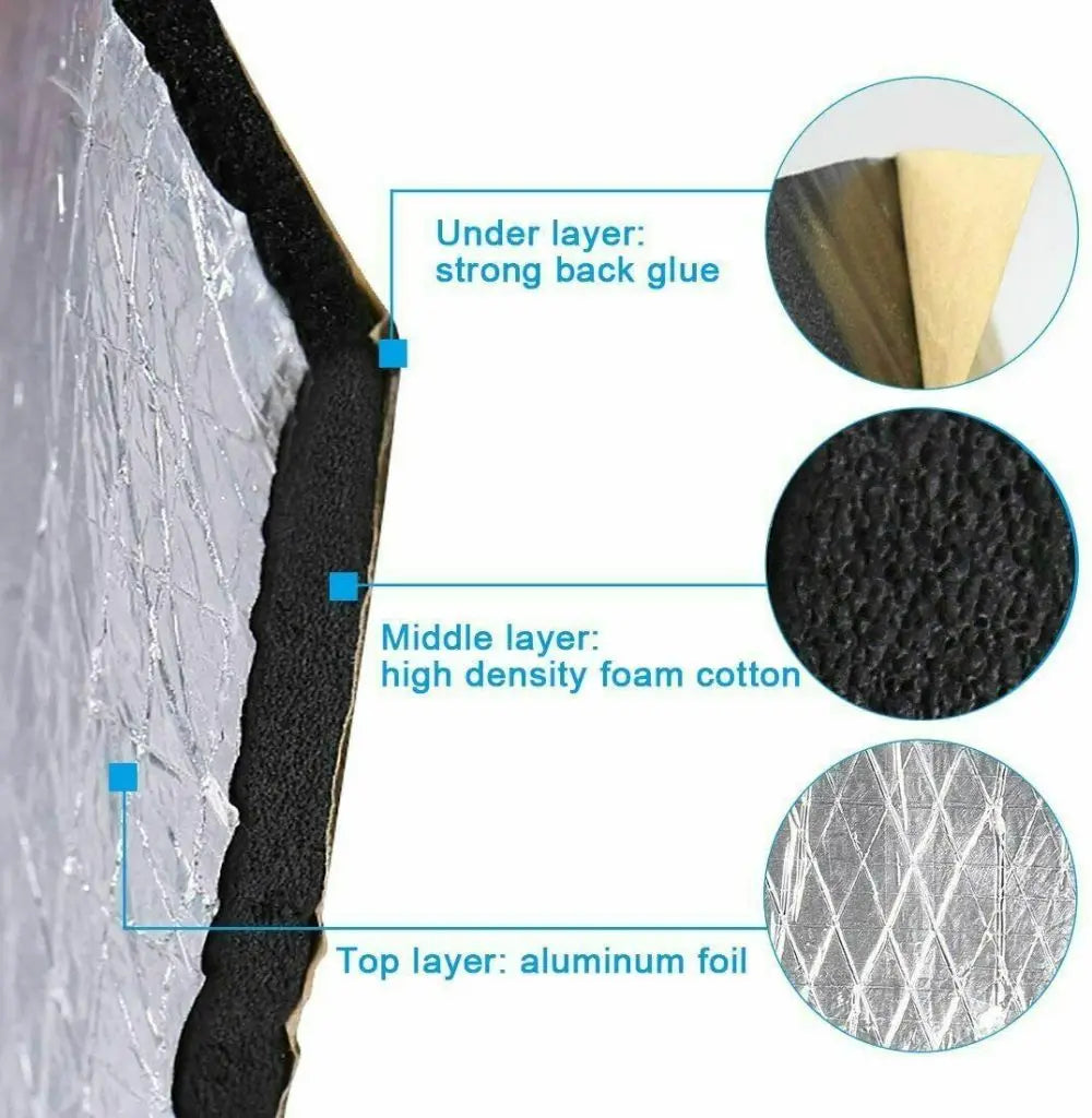 10pc/50pc 5MM Aluminum Foil Car Sound Heat Insulation Cotton Mats Engine Bonnet Firewall Noise Proofing Deadener Anti-Noise Pads