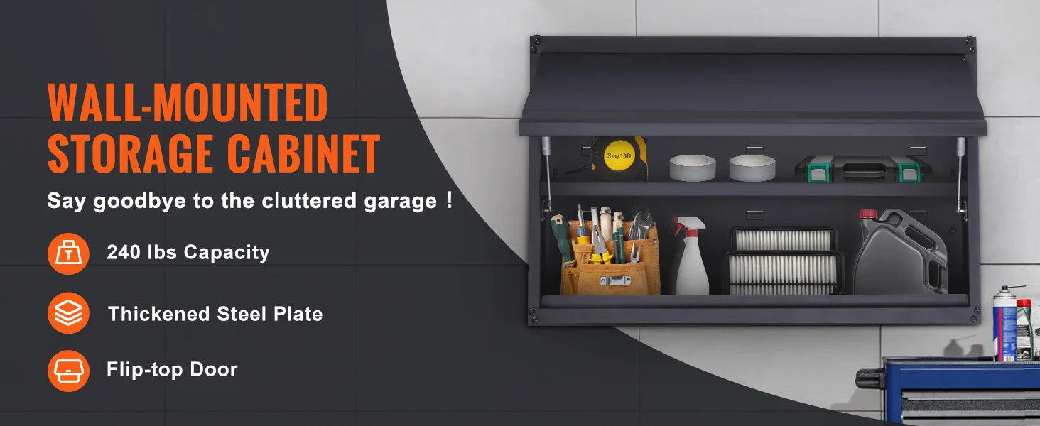 Wall-Mounted Steel Garage Storage Cabinet with Adjustable Shelf