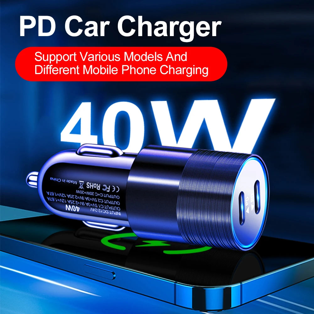 Dual USB-C PD Car Charger Adapter