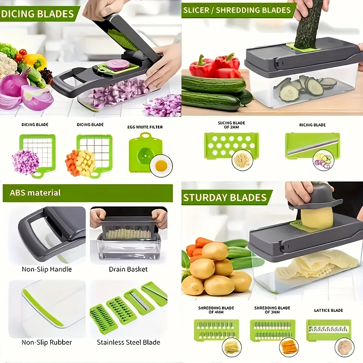 Vegetable Slicer & Dicer Set with Interchangeable Blades