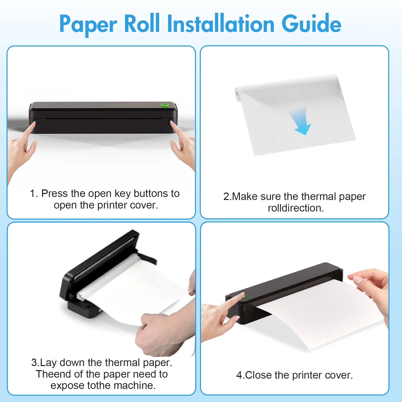 Wireless Inkless Thermal A4 Printer for Travel, Office, School