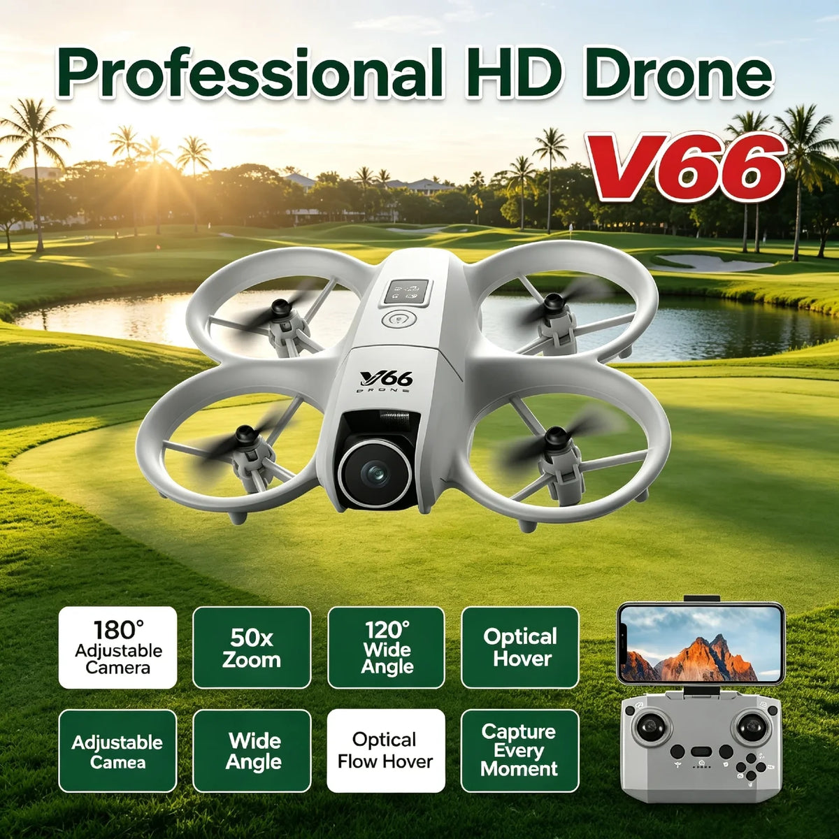 V66 Foldable Camera Drone with Optical Flow Hover