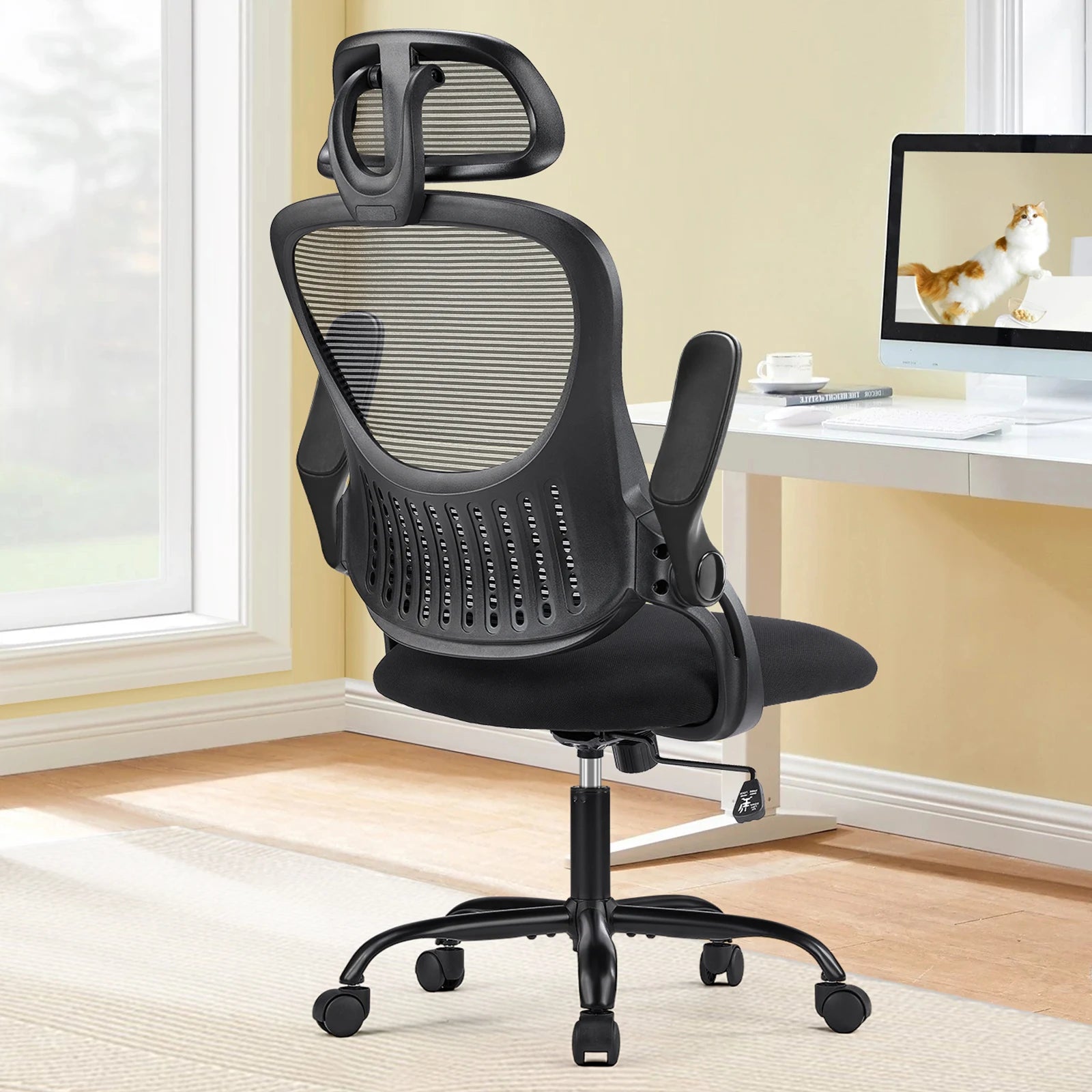 Ergonomic Mesh Office Chair with Lumbar Support, Headrest & Flip Arms