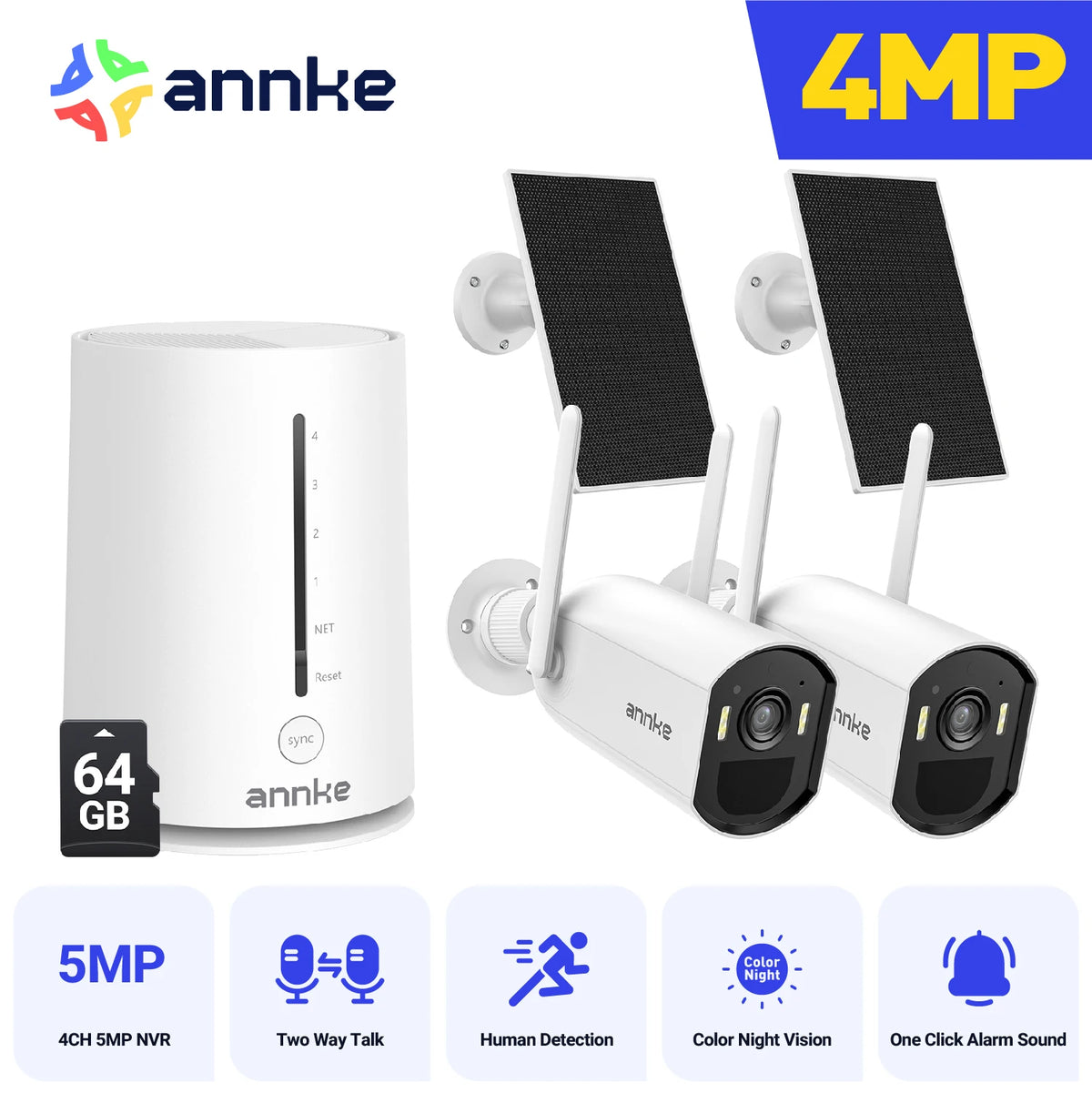 4MP Wireless Outdoor Security Camera Solar Powered, Two-Way Audio, WiFi 6, IP65