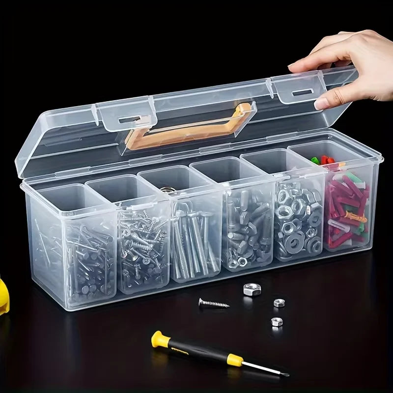 Clear Portable Parts Storage Box, Empty or 6-Insert Set